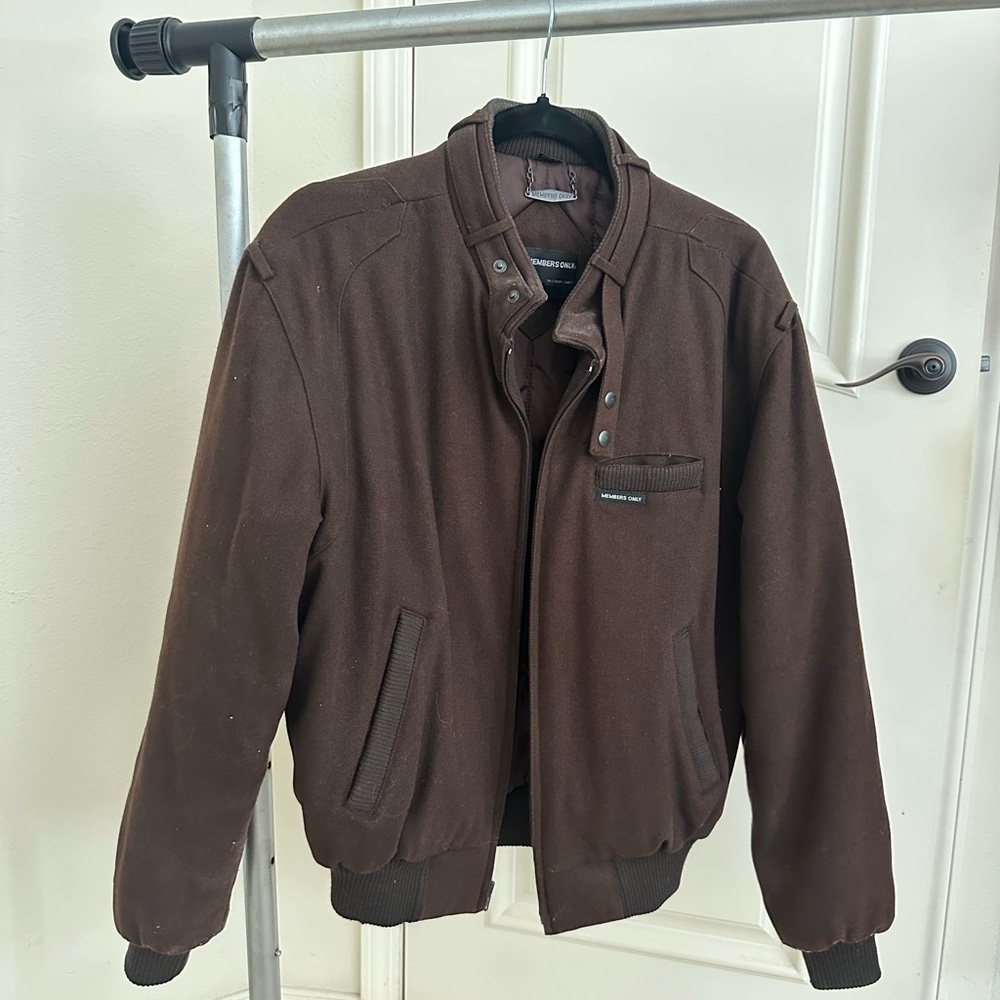 Wool blend Vintage Members Only Lined Espresso Brown Bomber Racer Jacket size 40